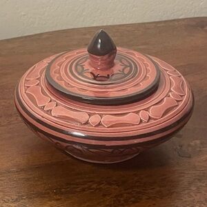 Moroccon Ceramic Lidded Jar - Pink and Black